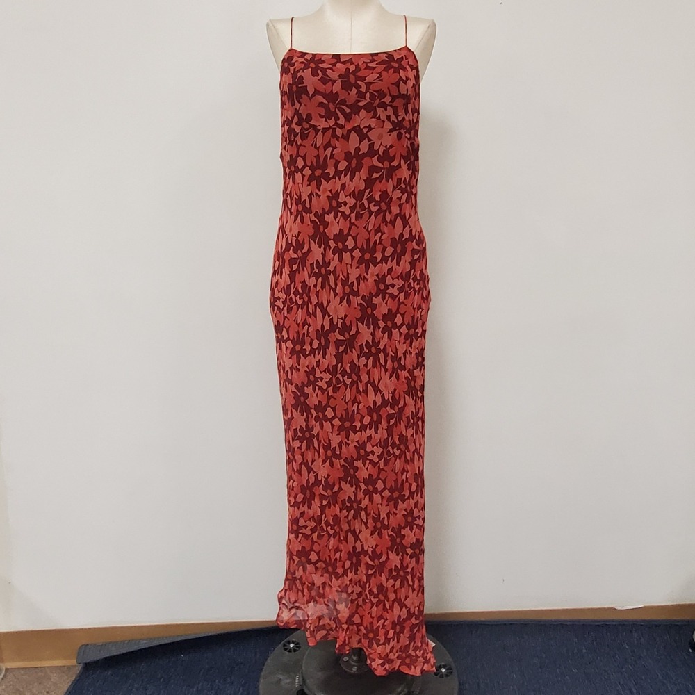 Ice Womens 90s Silk Romantic Maxi Dress Size 12 Red Floral Asymmetric Fairy